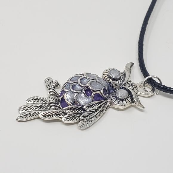 Owl Pendant White & Purple Metallic Resin Necklace - Picture 6 of 8